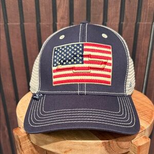 Chevrolet American Flag Trucker Hat | Mesh Snapback | Navy & Khaki | NWT